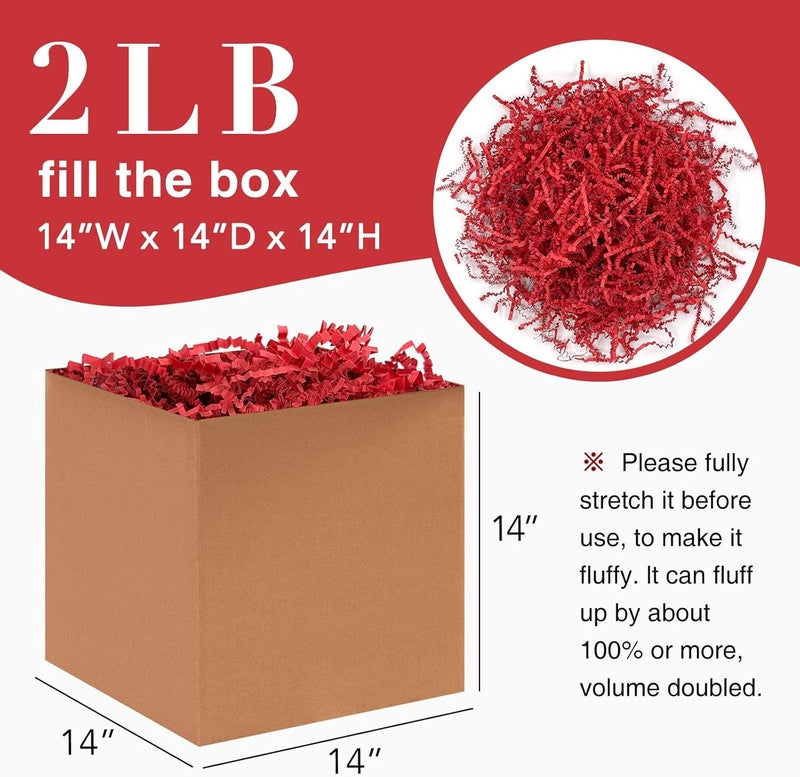 Corlcol 2LB Crinkle Cut Paper Shred Filler for Bag Gift Box Basket Confetti Paper Shreded Stuffing Decoration for Valentine's Day(Red) - Image 2